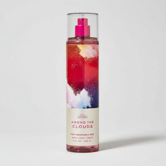 Bath and Body Works fragrance mist bottle labeled 'Among the Clouds' on a white background